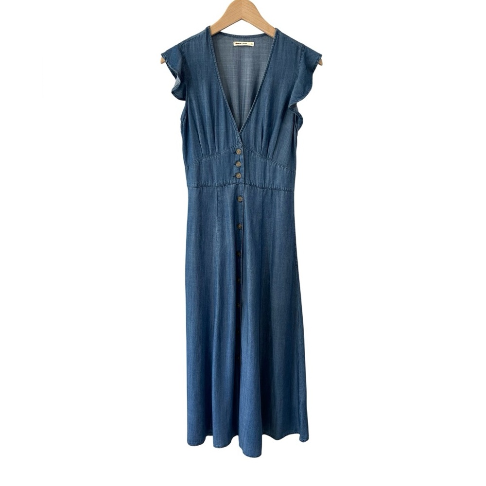 Marine Layer Camila Midi Dress S chambray lyocell V-Neck Flutter Sleeve boho